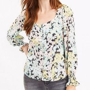 LOFT floral square neck blouse, small, green
